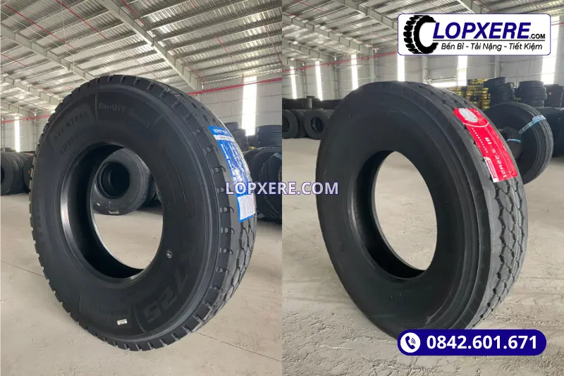 Lốp 12r22.5 gai hỗn hợp cho xe ben chạy đường trường