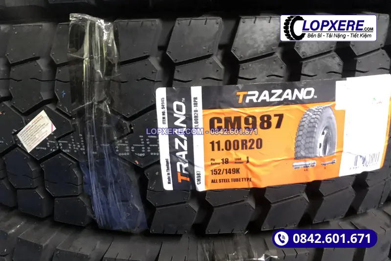 Lốp 11.00r20 thương hiệu Trazano chịu tải 3.550kg - 3.250kg bánh đơn - đôi