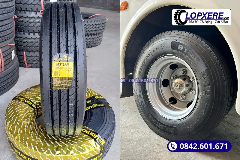 Lốp xe du lịch Samco 29 chỗ kích thước 225/90r17.5 thương hiệu Blacklion
