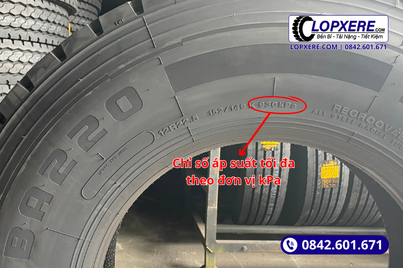 Chỉ số áp suất lốp xe tải tối đa trên bề mặt hông lốp